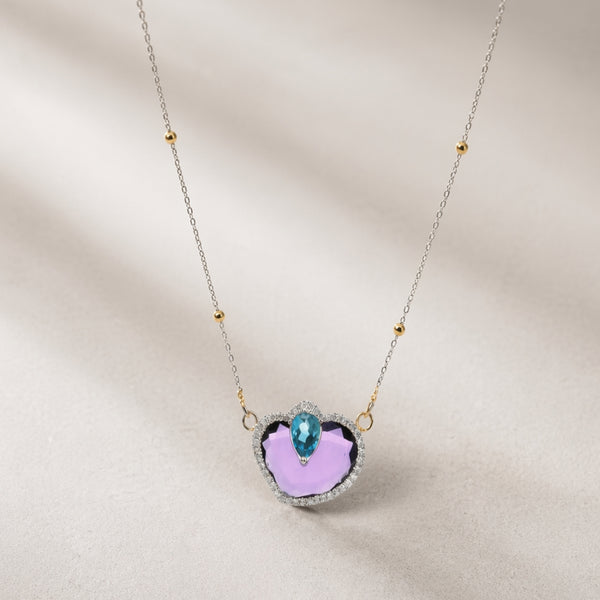 COLAR TOPÁZIO AZUL, AMETISTA E DIAMANTES YAIZA