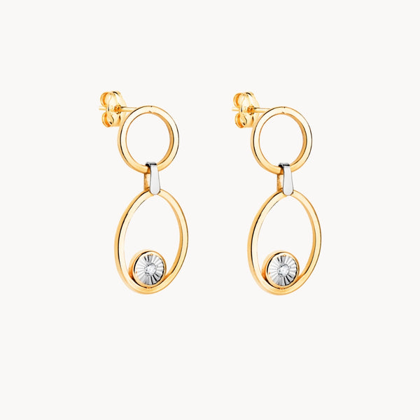 PENDIENTES LARGOS BICOLOR DOBLE CIRCULO CON CIRCONITA