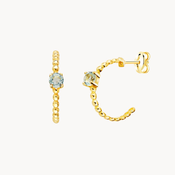 PENDIENTES AROS CON BOLITAS Y AGUAMARINA