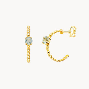 PENDIENTES AROS CON BOLITAS Y AGUAMARINA
