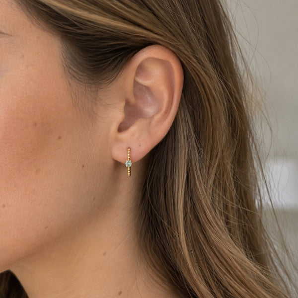 PENDIENTES AROS CON BOLITAS Y AGUAMARINA