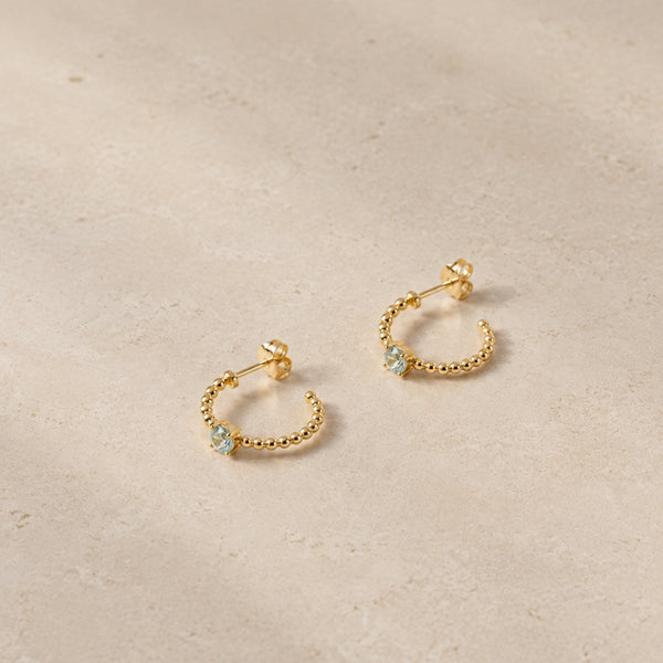 PENDIENTES AROS CON BOLITAS Y AGUAMARINA
