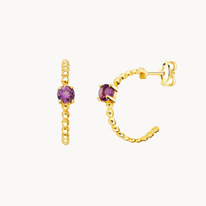 PENDIENTES AROS CON BOLITAS Y AMATISTA
