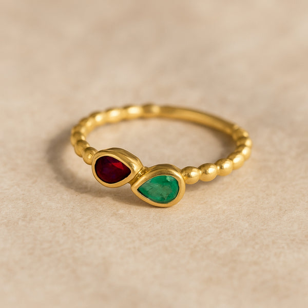 ANILLO BOLAS RUBI Y ESMERALDA SILA