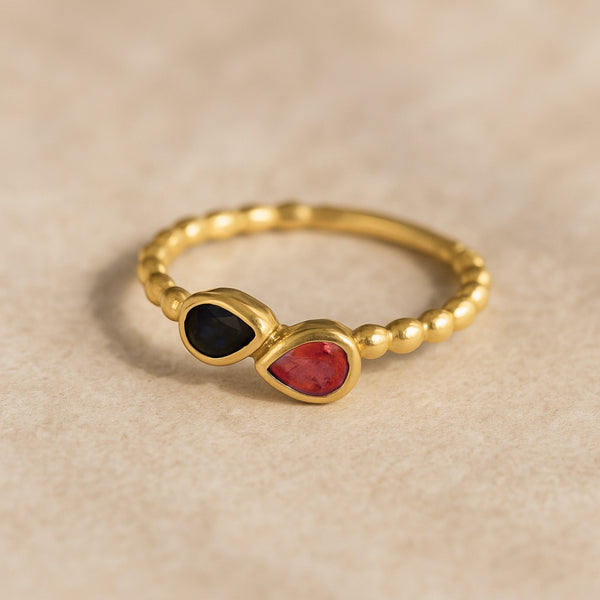 ANILLO BOLAS RUBI Y ZAFIRO SILA