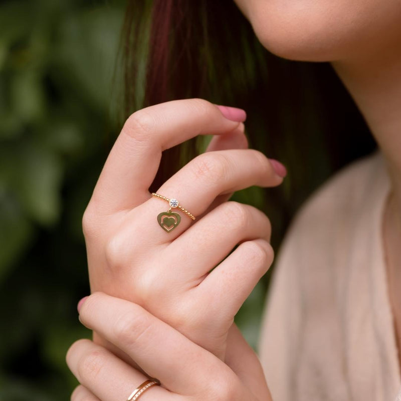 Anillo Oro 18kt con circonita y corazon colgante Dione