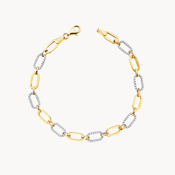 PULSERA ESLABONES PLANOS BICOLOR CON CIRCONITAS