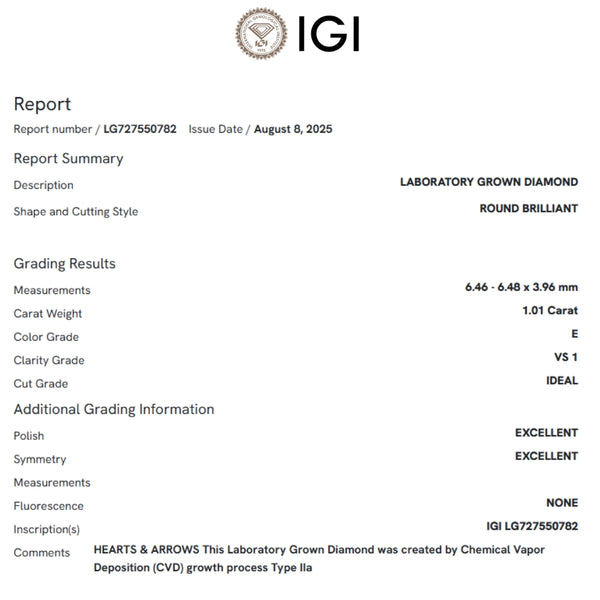 ANILLO SOLITARIO DIAMANTE CREADO 1.010 QUILATES CERTIFICADO IGI