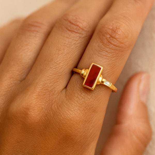 ANILLO AGATA ROJA Y CIRCONITA MEI