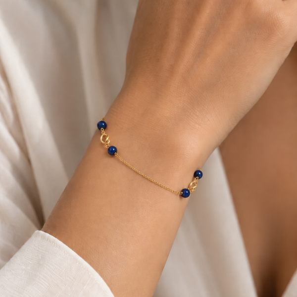 PULSERA BOLAS DE LAPISLAZULI Y ESLABON TORNEADO