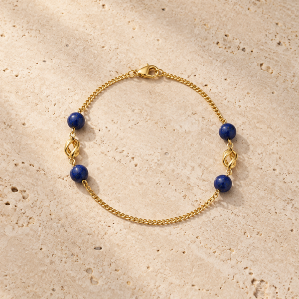 PULSERA BOLAS DE LAPISLAZULI Y ESLABON TORNEADO