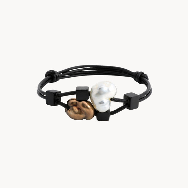 PULSERA CUERO CON EBANO Y PERLA