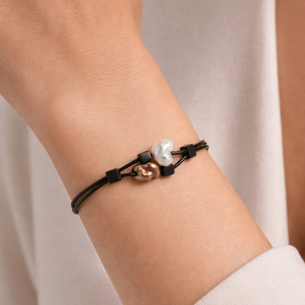 PULSERA CUERO CON EBANO Y PERLA