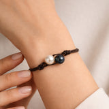 PULSERA CUERO CON PERLA CHOCOLATE Y AUSTRALIANA