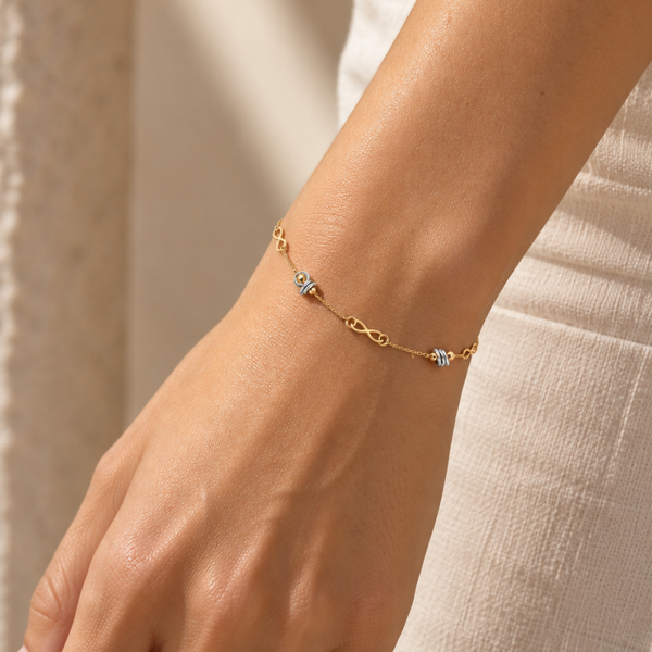 PULSERA INFINITOS Y ANILLAS BICOLOR
