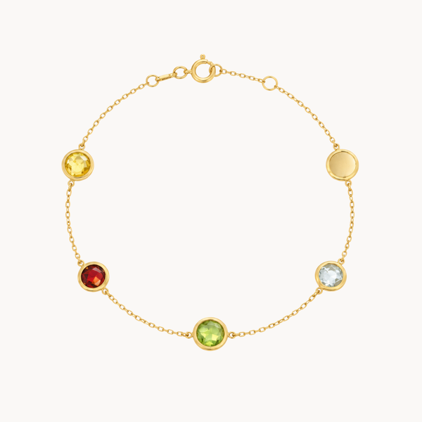 PULSERA ARCOIRIS CON GRANATE, OLIVINO, TOPACIO Y CUARZO FUME