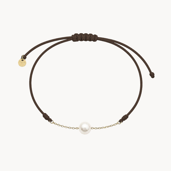 PULSERA MACRAME MARRON CADENA CON PERLA