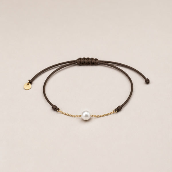 PULSERA MACRAME MARRON CADENA CON PERLA