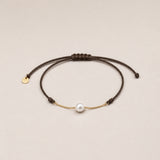 PULSERA MACRAME MARRON CADENA CON PERLA