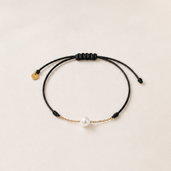 PULSERA MACRAME NEGRO CADENA CON PERLA