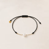 PULSERA MACRAME NEGRO CADENA CON PERLA