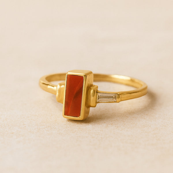 ANILLO AGATA ROJA Y CIRCONITA MEI