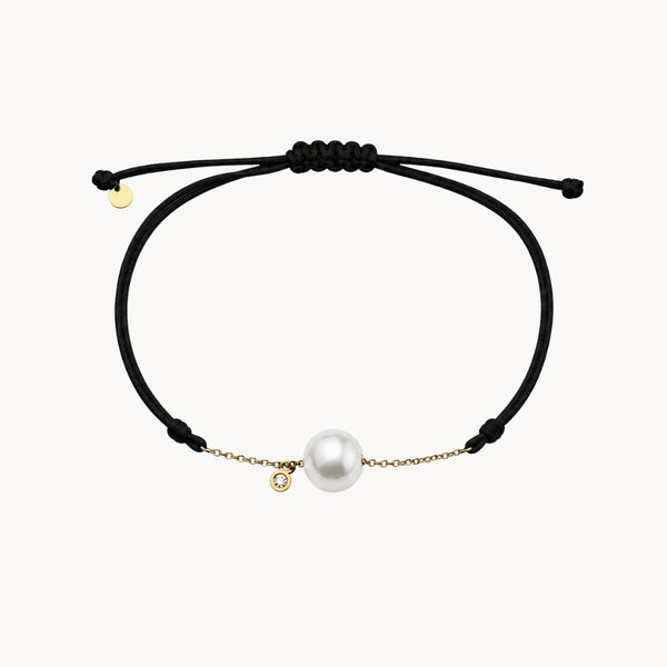 PULSERA MACRAME NEGRO CADENA CON DIAMANTE Y PERLA