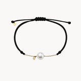 PULSEIRA MACRAMÉ PRETA COM CORRENTE, DIAMANTE E PÉROLA
