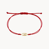 Pulseira macramé vermelho oval com diamantes