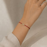 Pulseira macramé vermelho oval com diamantes