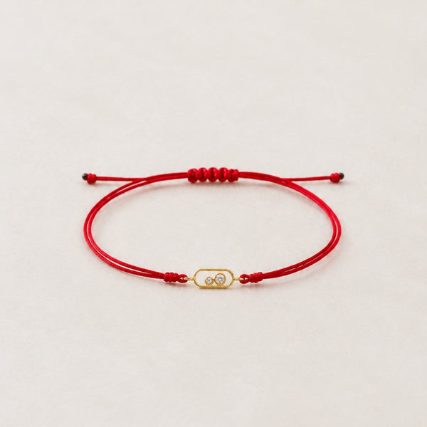 PULSERA MACRAME ROJO OVALO CON DIAMANTES