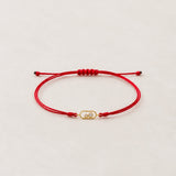 Pulseira macramé vermelho oval com diamantes