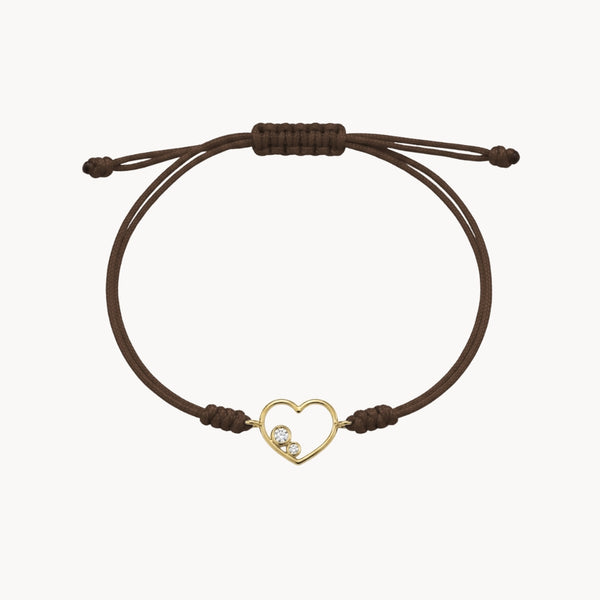 PULSERA MACRAME MARRON CORAZON CON DIAMANTES