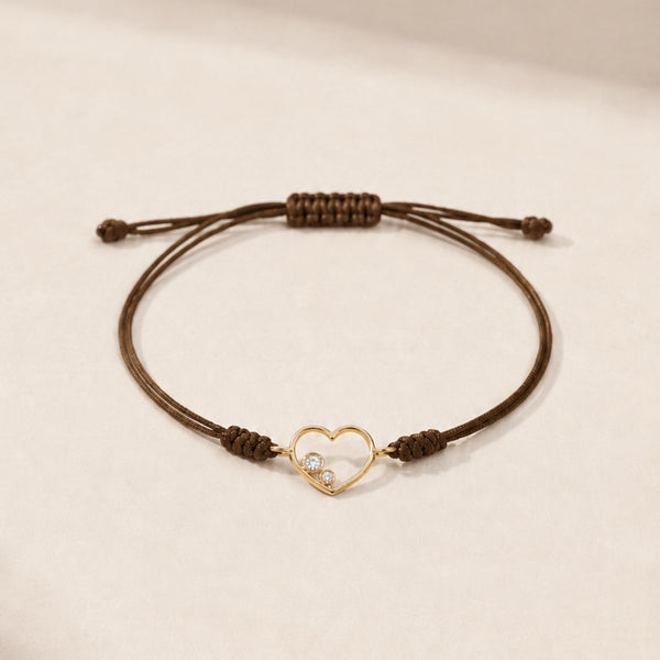 PULSERA MACRAME MARRON CORAZON CON DIAMANTES