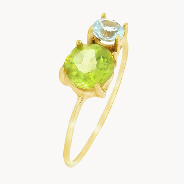 ANILLO CON OLIVINO Y TOPACIO AZUL MAHALIA