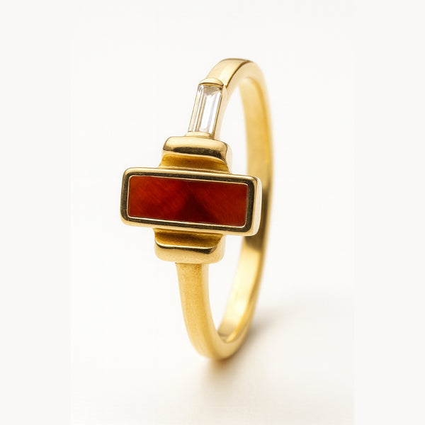ANILLO AGATA ROJA Y CIRCONITA MEI