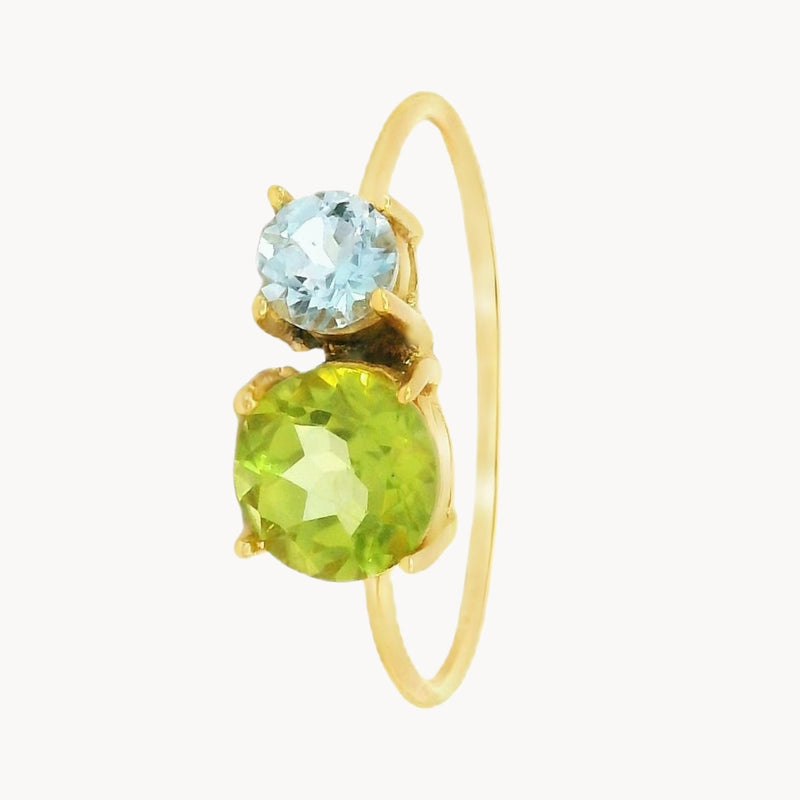 ANILLO CON OLIVINO Y TOPACIO AZUL MAHALIA