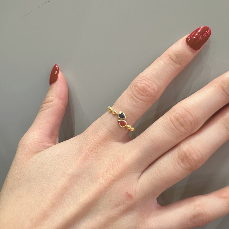 ANILLO BOLAS RUBI Y ZAFIRO SILA