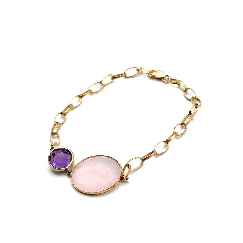 PULSERA ESLABONES CON CUARZO ROSA Y AMATISTA