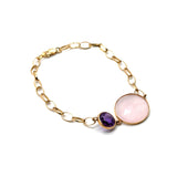 PULSERA ESLABONES CON CUARZO ROSA Y AMATISTA