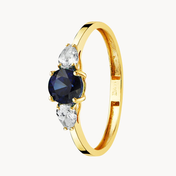 Anel de safira com diamantes criados em corte pêra