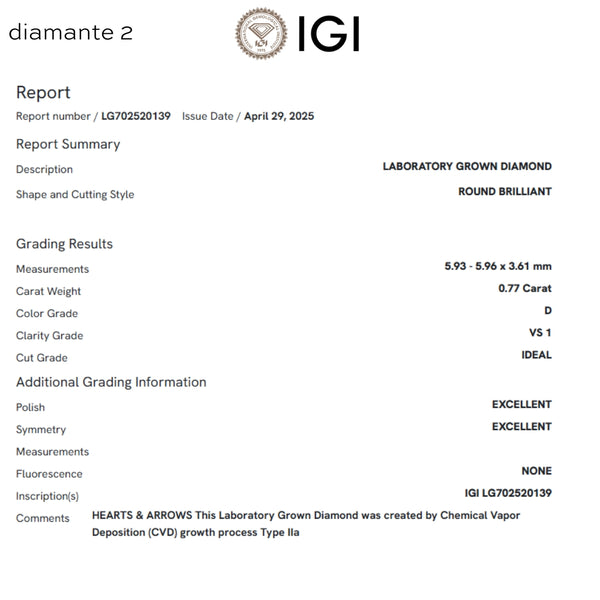 PENDIENTES DIAMANTES CREADOS 1.550 QUILATES CERTIFICADO IGI