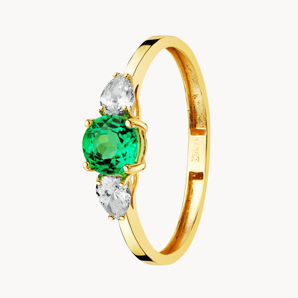 ANEL DE ESMERALDA COM DIAMANTES CRIADOS EM CORTE PÊRA