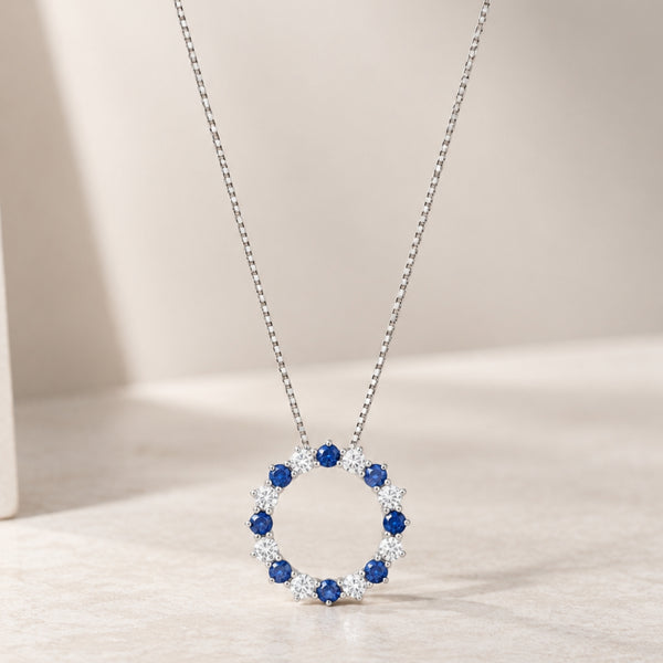 COLGANTE CIRCULO CON ZAFIROS Y DIAMANTES