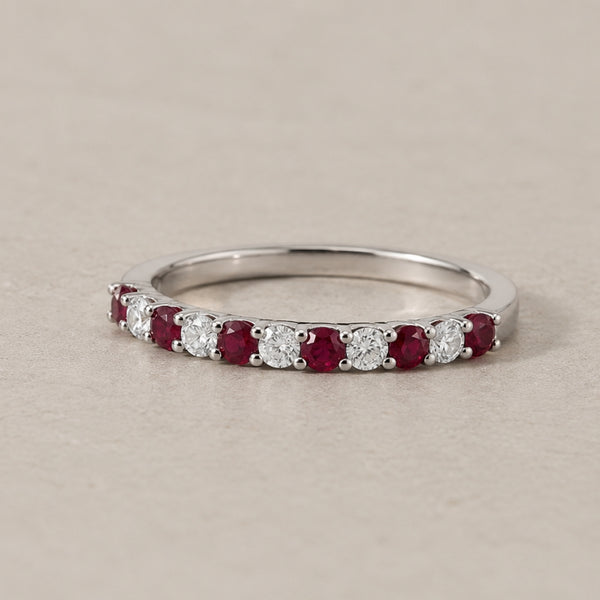 ANILLO MEDIA ALIANZA CARRIL RUBIES Y DIAMANTES