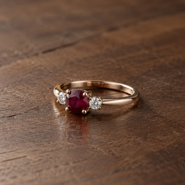 ANILLO RUBI EN GARRAS CON DIAMANTES A LOS LADOS