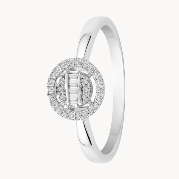 ANILLO HALO DIAMANTES BRILLANTE Y BAGUETTE