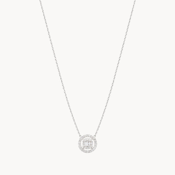 COLGANTE HALO DIAMANTES BRILLANTE Y BAGUETTE