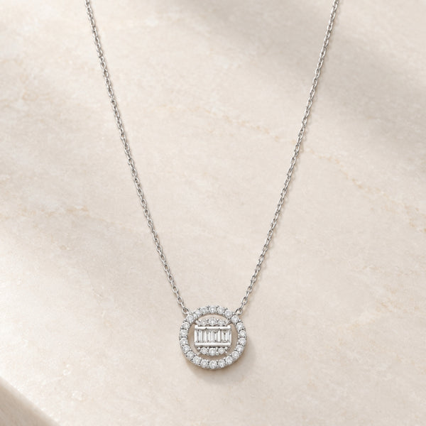 COLGANTE HALO DIAMANTES BRILLANTE Y BAGUETTE