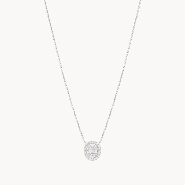 COLGANTE HALO OVALADO DIAMANTES BRILLANTE Y BAGUETTE